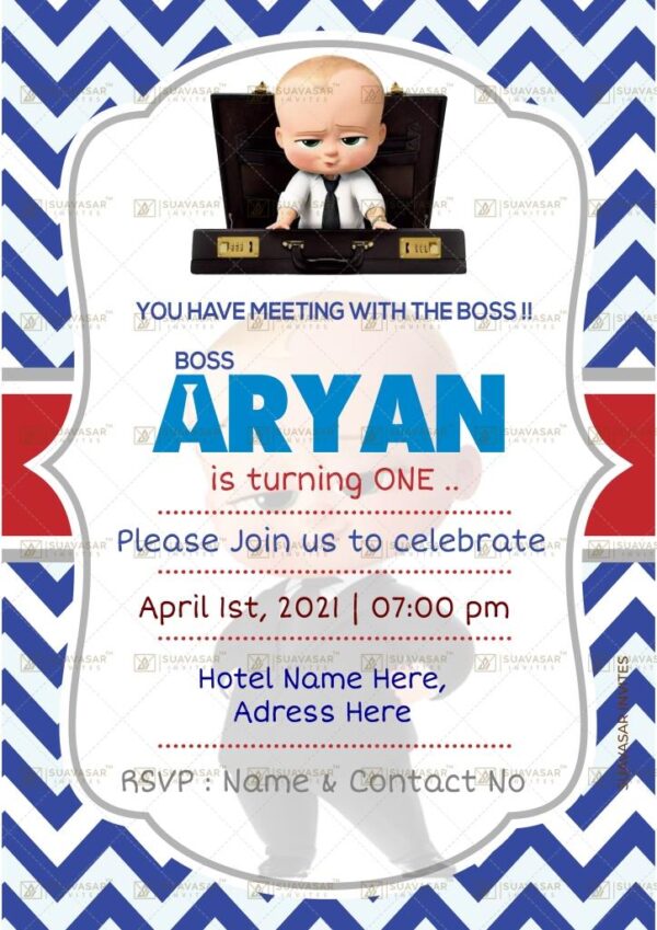 Baby Boss Theme Birthday Invitation Card 01 - Suavasar Invites