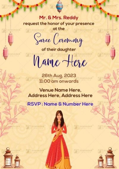 Elegant Half Saree Ceremony Invitation Ecard 01 - Suavasar Invites