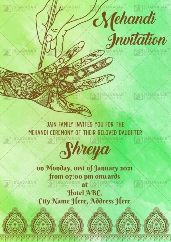 Premium Mehandi Ceremony Invitation Ecard 06 - Suavasar Invites