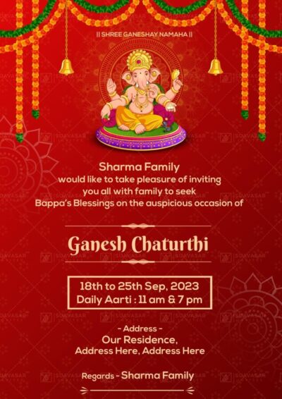 Beautiful Ganesh Chaturthi ECard 03 - Suavasar Invites