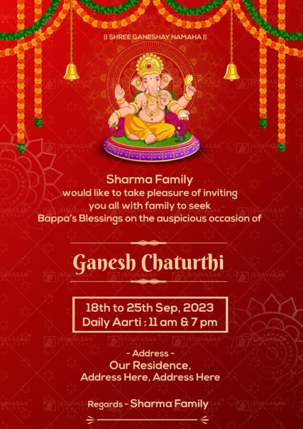 Beautiful Ganesh Chaturthi ECard 03 - Suavasar Invites