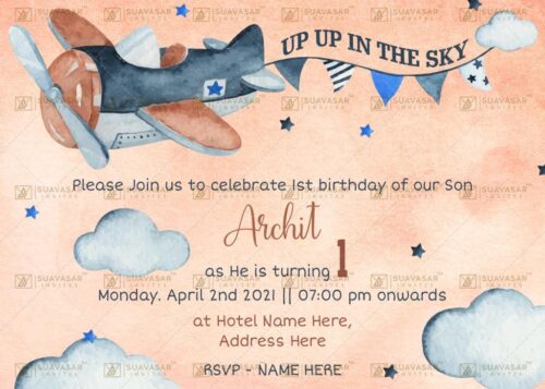 Aeroplane Theme Birthday Invitation Ecard 01
