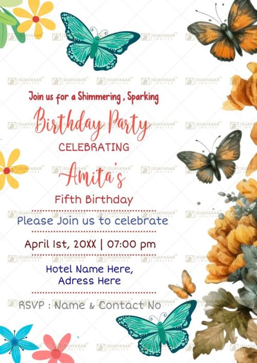 Butterfly Theme Birthday Invitation Ecard 01
