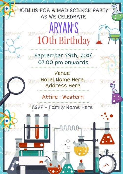 Science Theme Birthday Invitation Ecard 01