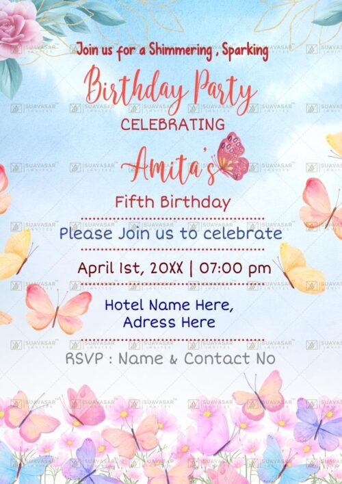 Butterfly Theme Birthday Invitation Ecard 02