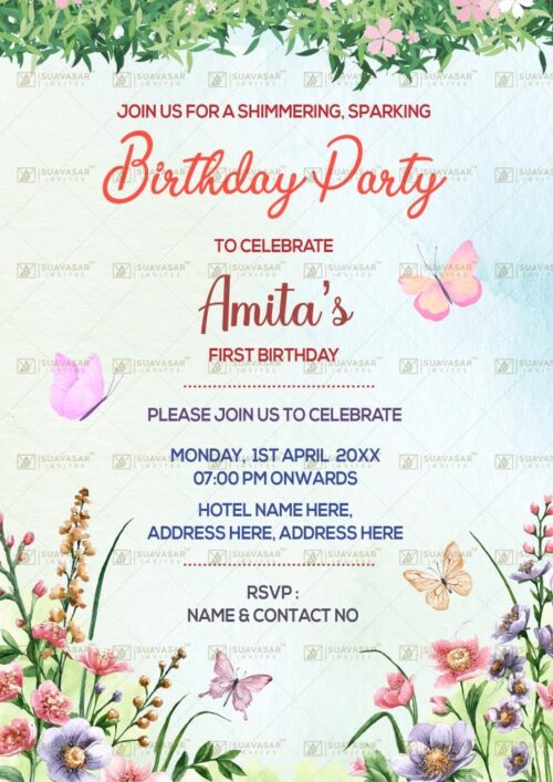 Butterfly Theme Birthday Invitation Ecard 03