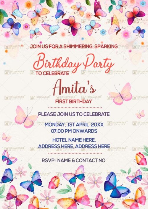 Butterfly Theme Birthday Invitation Ecard 04