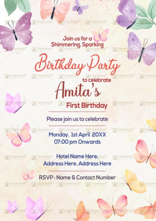 Butterfly Theme Birthday Invitation Ecard 05