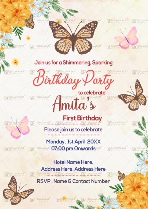 Butterfly Theme Birthday Invitation Ecard 06
