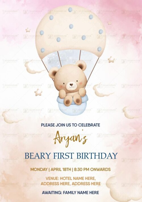 Teddy Bear Theme Birthday Invitation Ecard 01