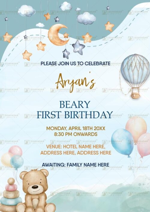 Teddy Bear Theme Birthday Invitation Ecard 03