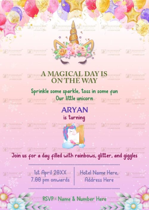 Unicorn Theme Birthday Invitation Card 02