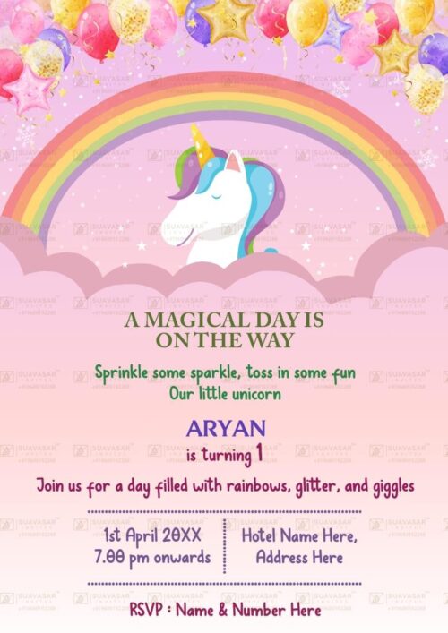 Unicorn Theme Birthday Invitation Card 04