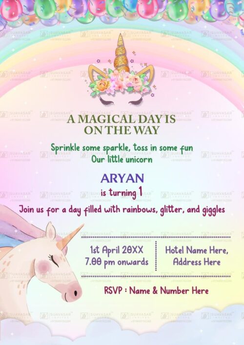 Unicorn Theme Birthday Invitation Card 05