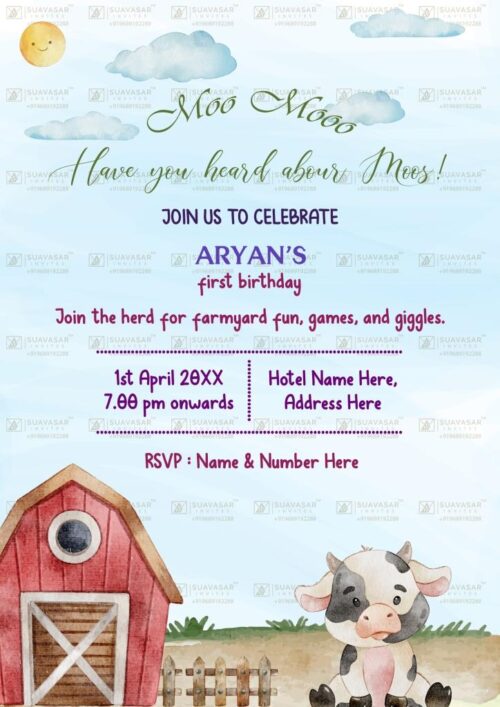 moo moo cow birthday invitation card 01