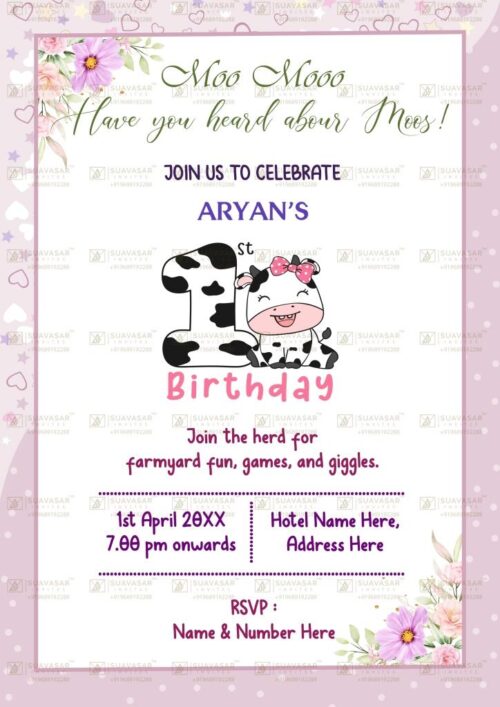 moo moo cow birthday invitation card 02