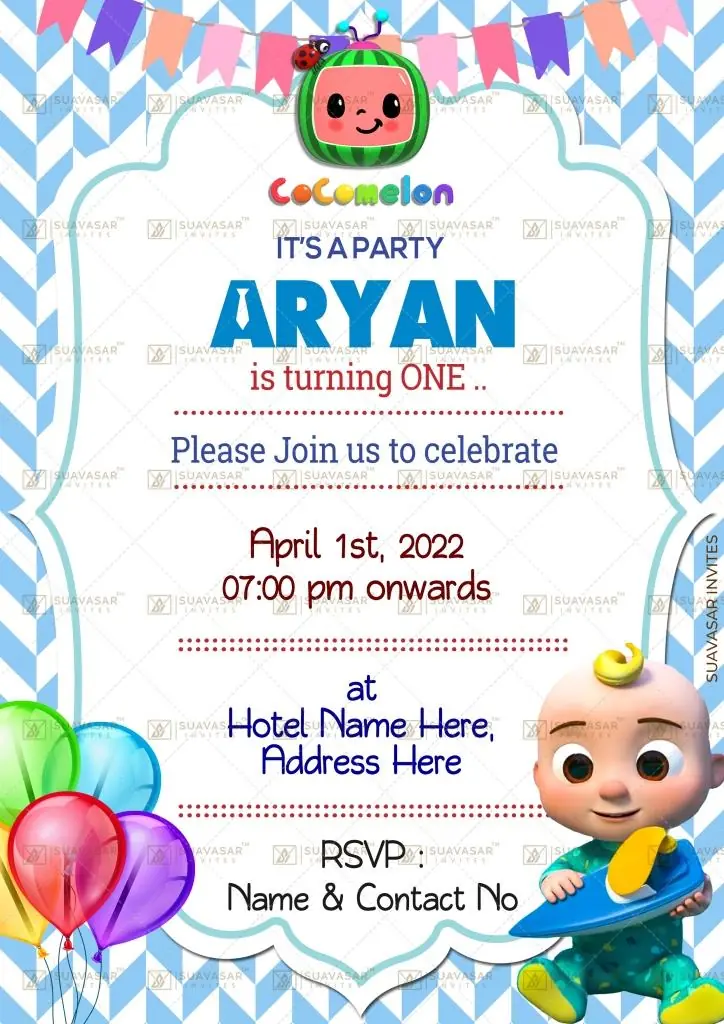 Cocomelon Theme Birthday Invitation Ecard 02