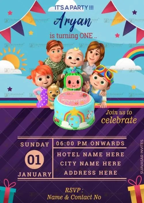 Cocomelon Theme Birthday Invitation Ecard 03
