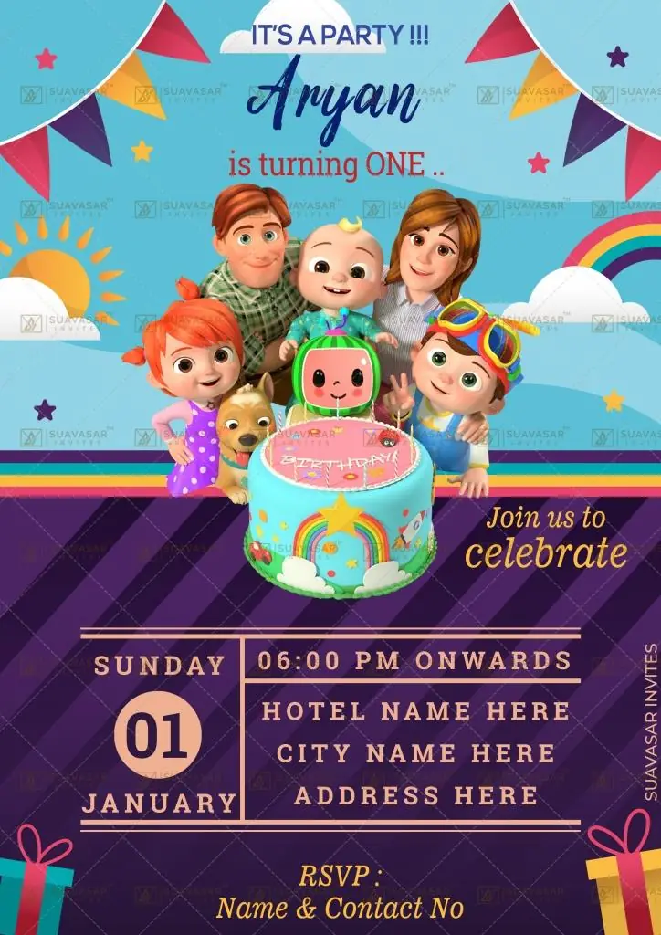 Cocomelon Theme Birthday Invitation Ecard 03