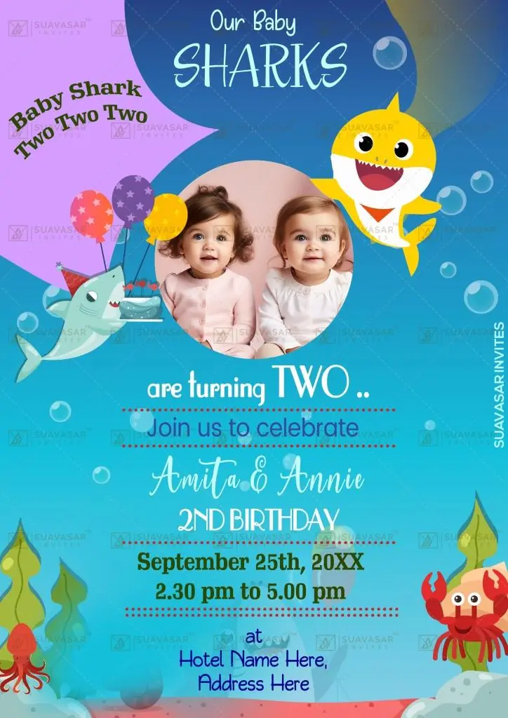 Baby Shark Theme Birthday Invitation Ecard 01
