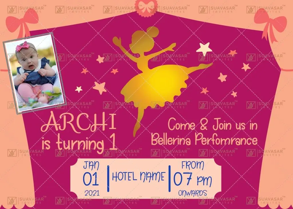 Ballerina Theme Birthday Invitation Ecard 01
