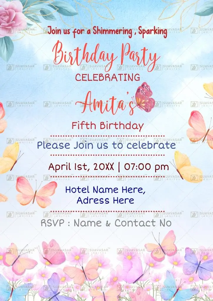 Butterfly Theme Birthday Invitation Ecard 02
