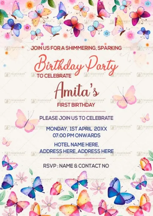 Butterfly Theme Birthday Invitation Ecard 04