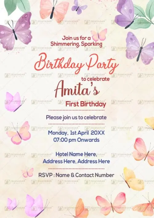 Butterfly Theme Birthday Invitation Ecard 05