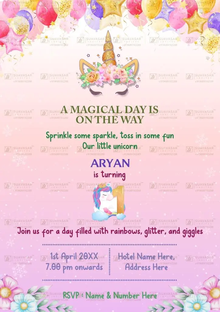 Unicorn Theme Birthday Invitation Card 02